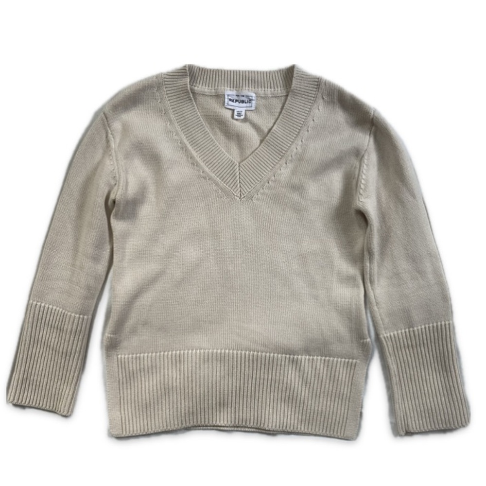 For The Republic Cream Cotton V-Neck Sweater